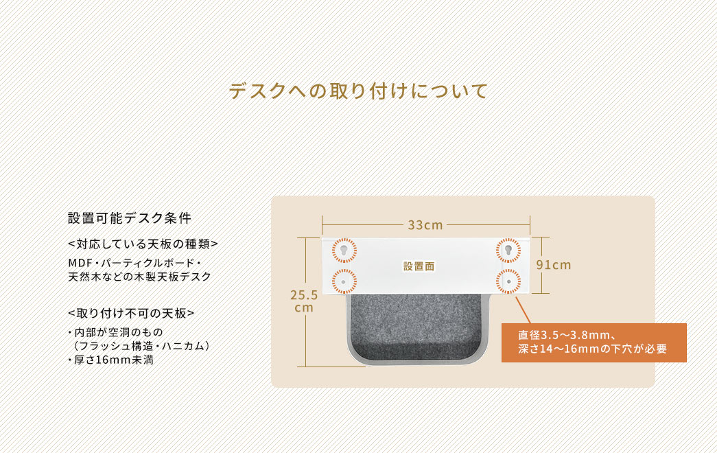 デスクへの取り付けについて