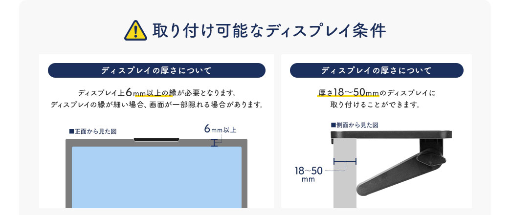 取り付け可能なディスプレイ条件