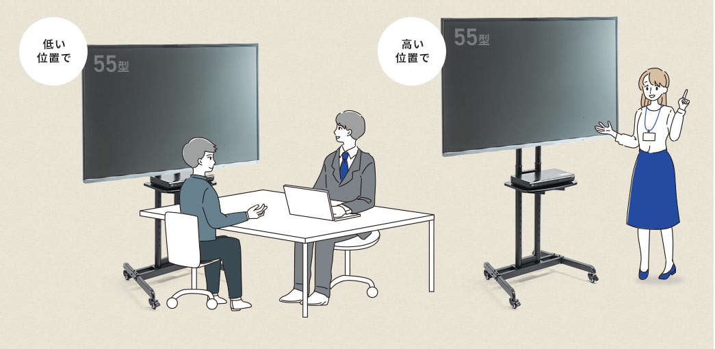 低い位置で 高い位置で