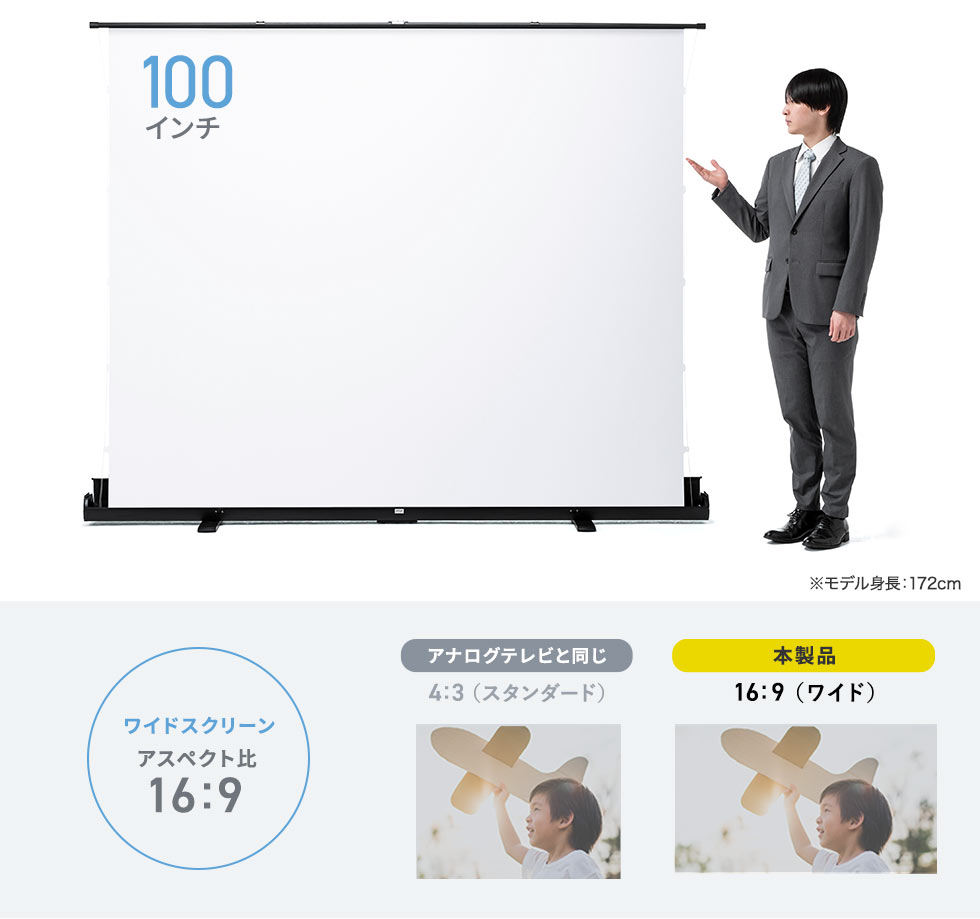 アスペクト比は16：9のワイドスクリーンです。