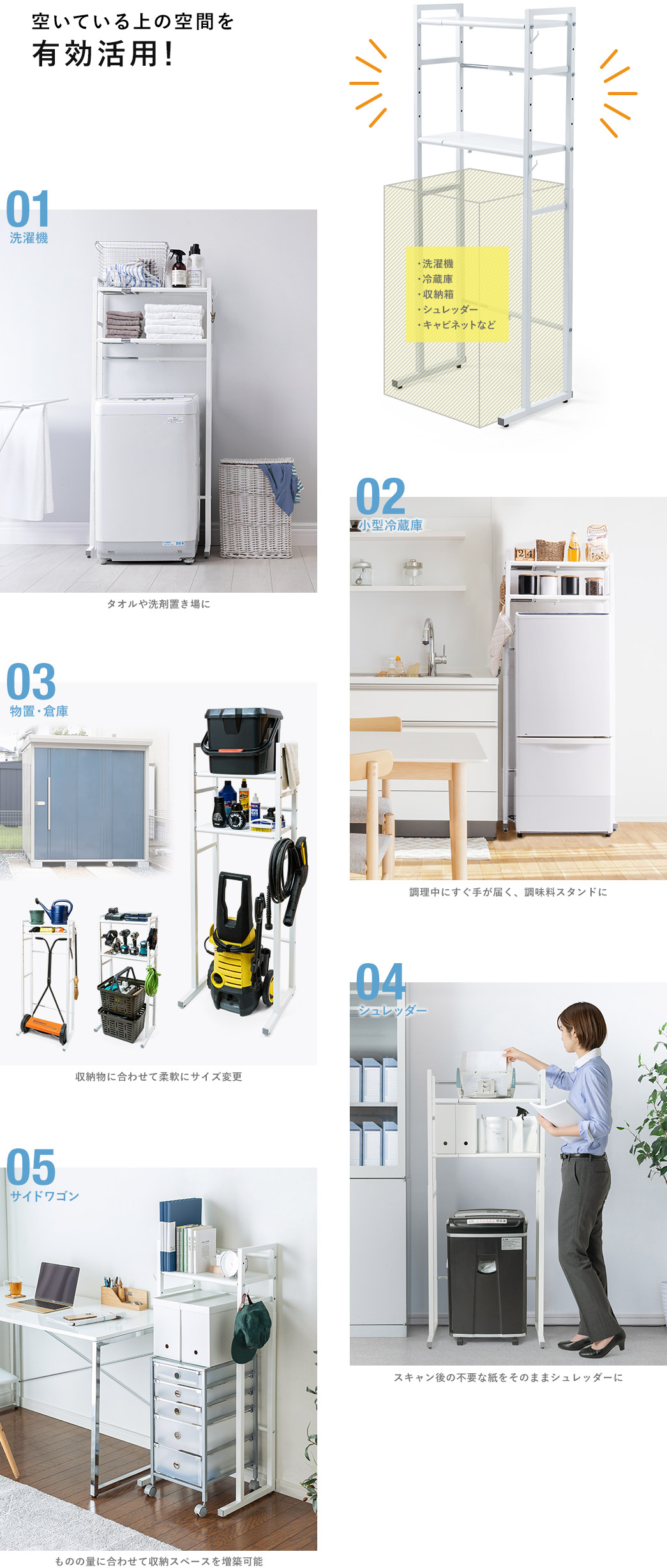 空いている上の空間を有効活用 洗濯機 小型冷蔵庫 物置 倉庫 シュレッダー サイドワゴン