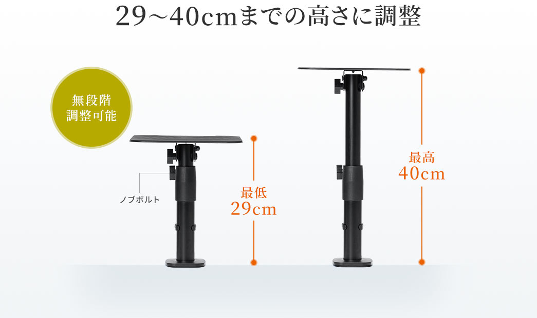 29~40cmまでの高さに調整 無段階調整可能