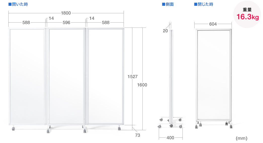 開いた時、側面、閉じた時