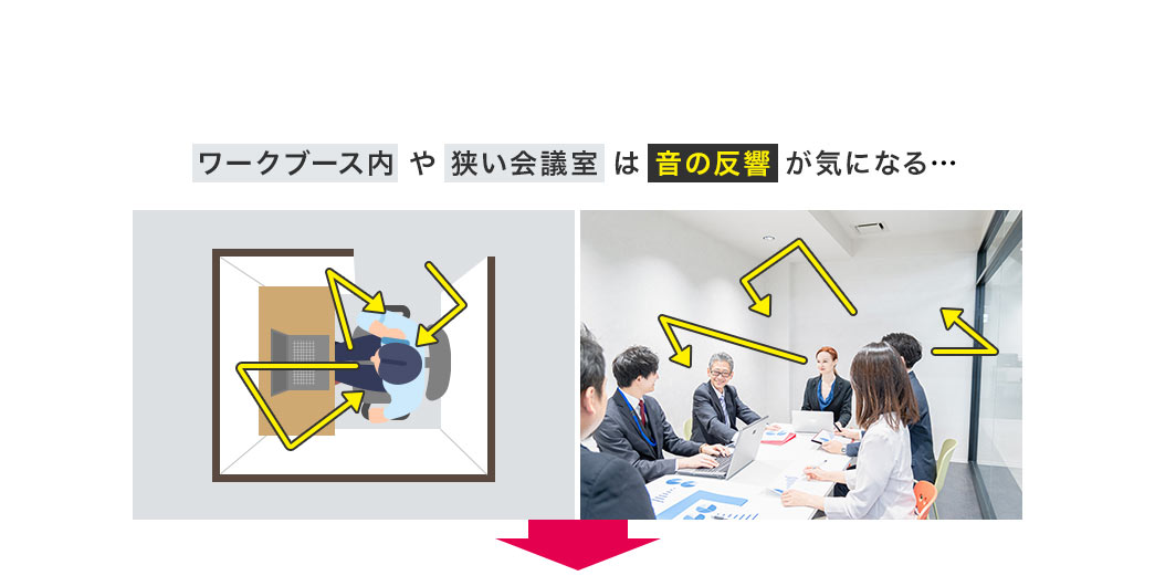 ワークブース内や狭い会議室は音の反響が気になる…