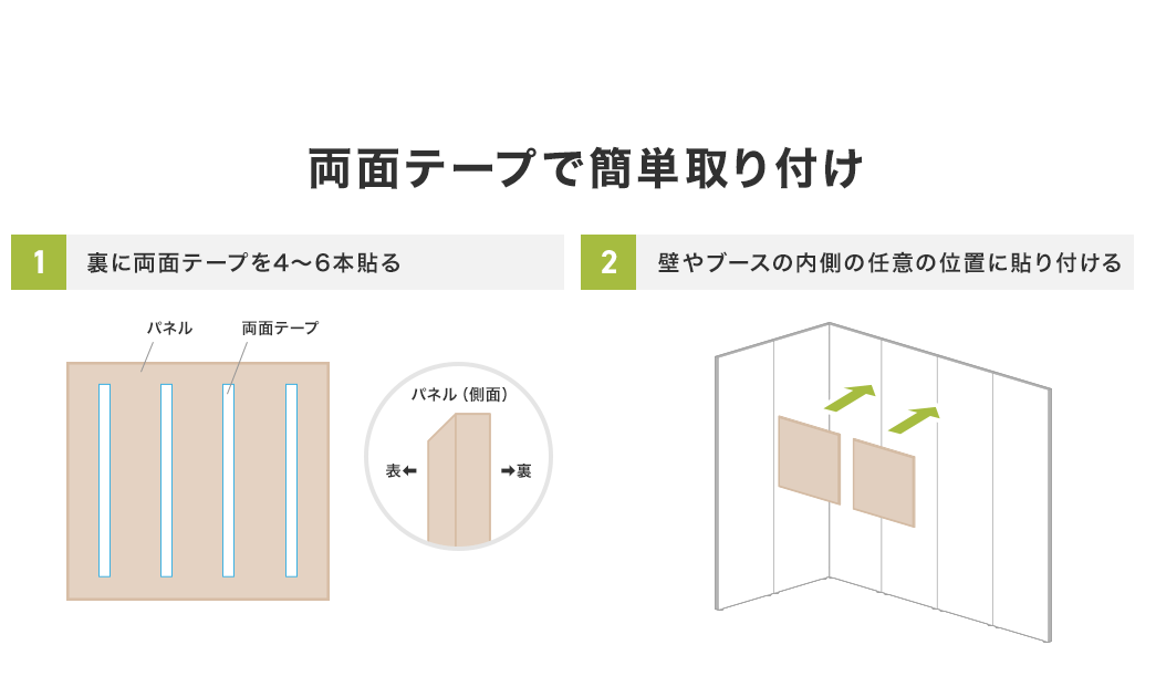 両面テープで簡単取り付け