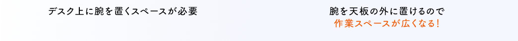 腕を天板の外に置けるので作業スペースが広くなる！