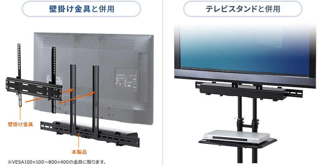 壁掛け金具と併用 テレビスタンドと併用
