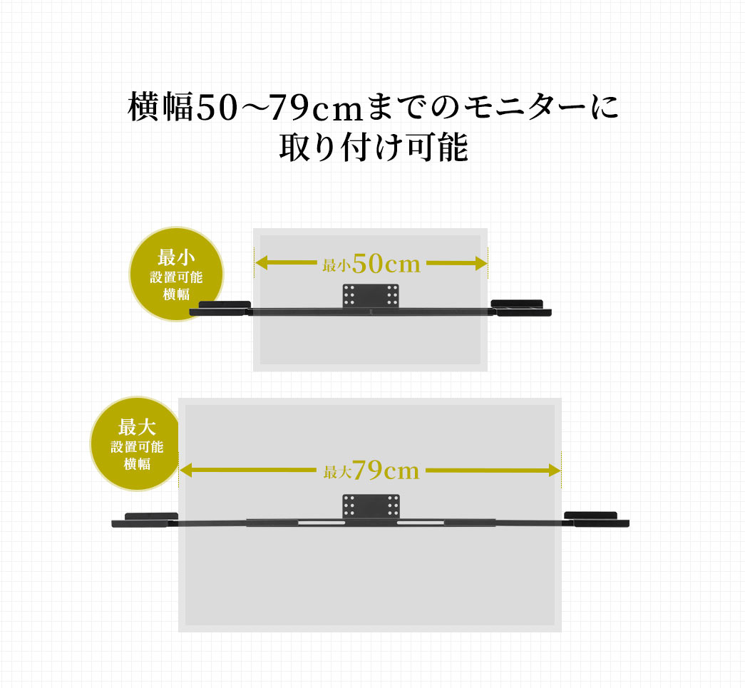 横幅50～79cmのモニターに取り付け可能