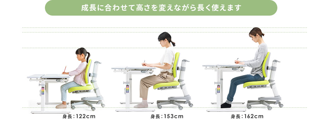 成長に合わせて高さを変えながら長く使えます