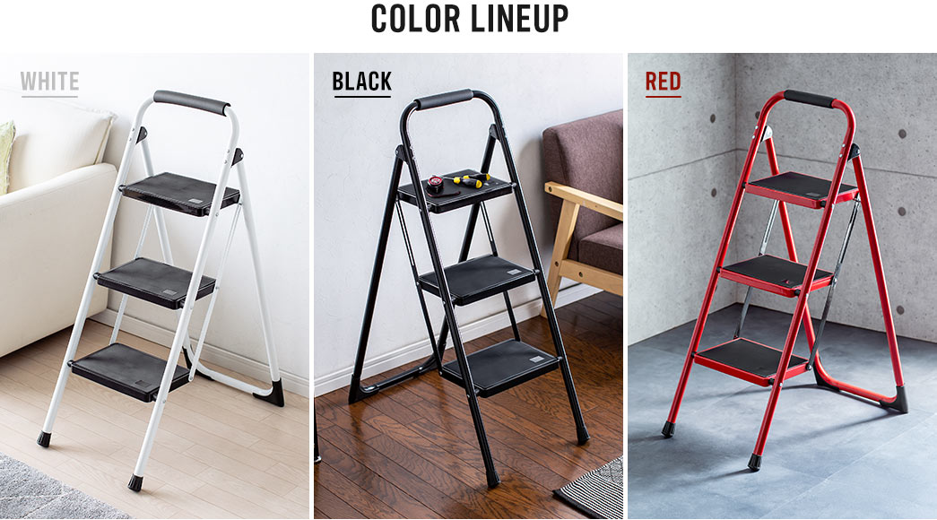 COLOR LINEUP、ホワイト、ブラック、レッドの3色展開です。