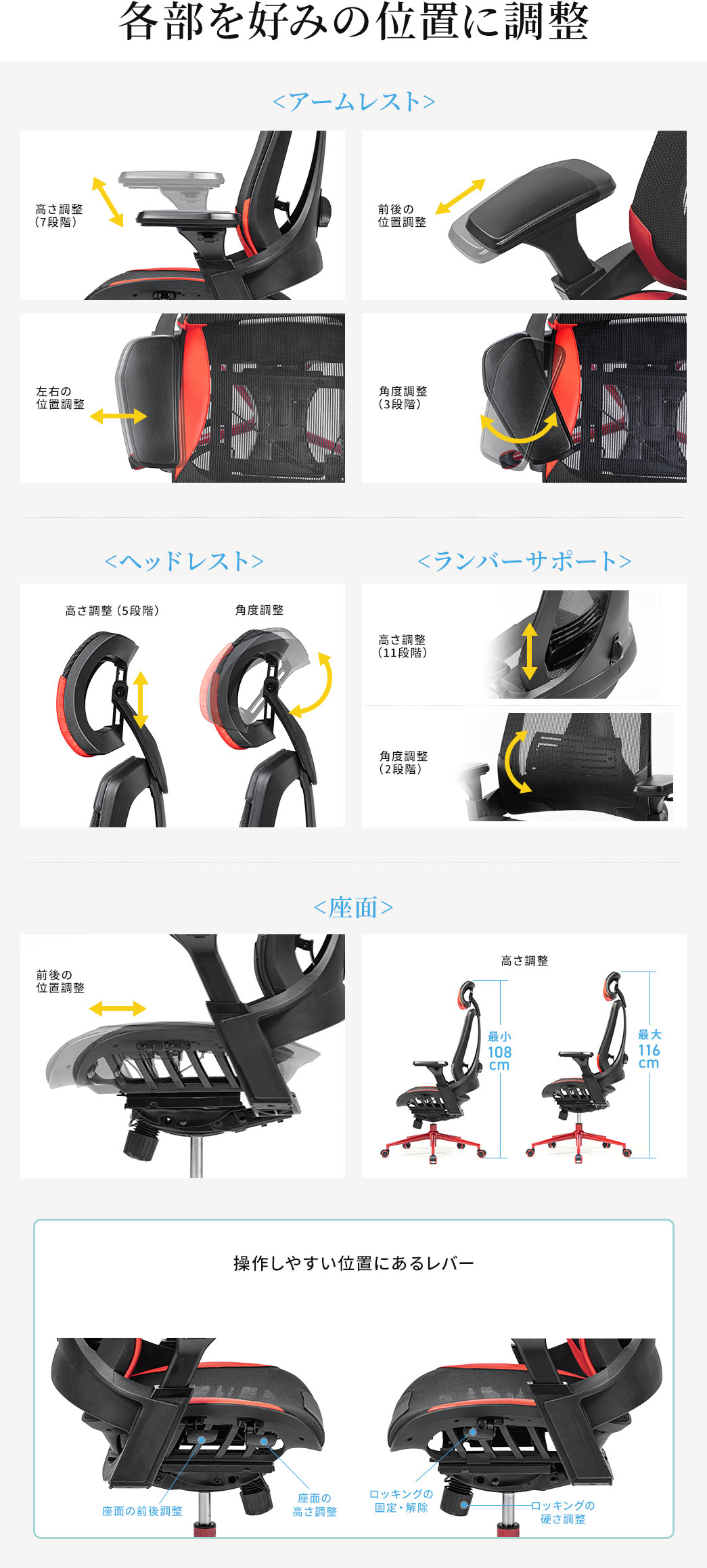 各部を好みの位置に調整