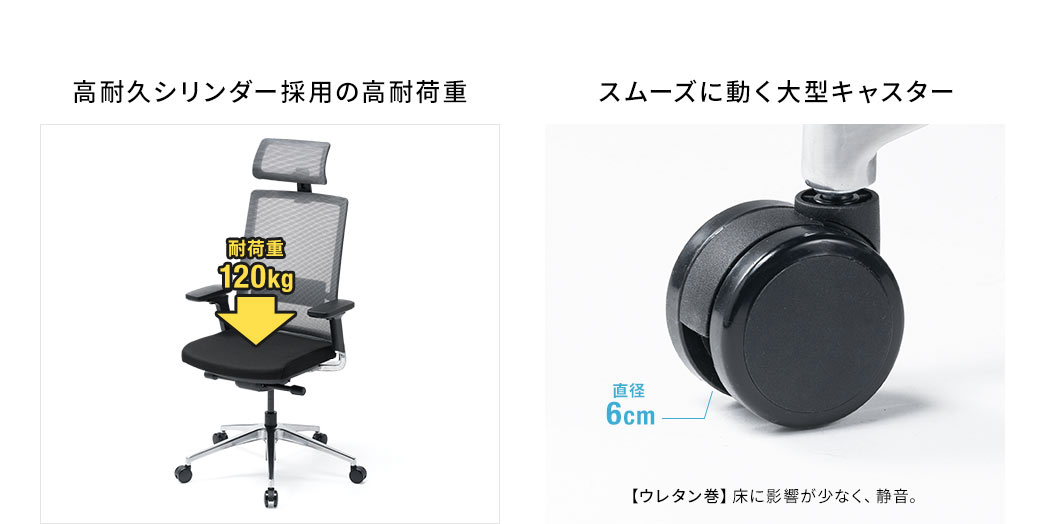 高耐久シリンダー採用の高耐荷重 スムーズに動く大型キャスター