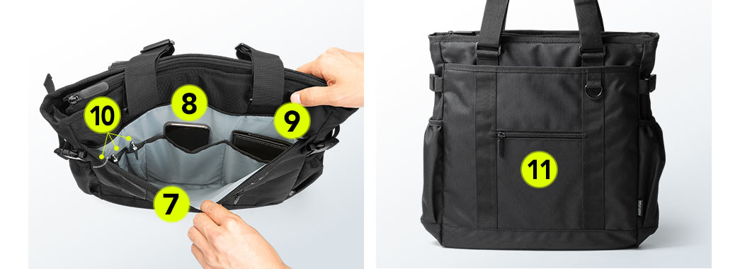 200-BAG172BKの画像（外側ポケット7～11）