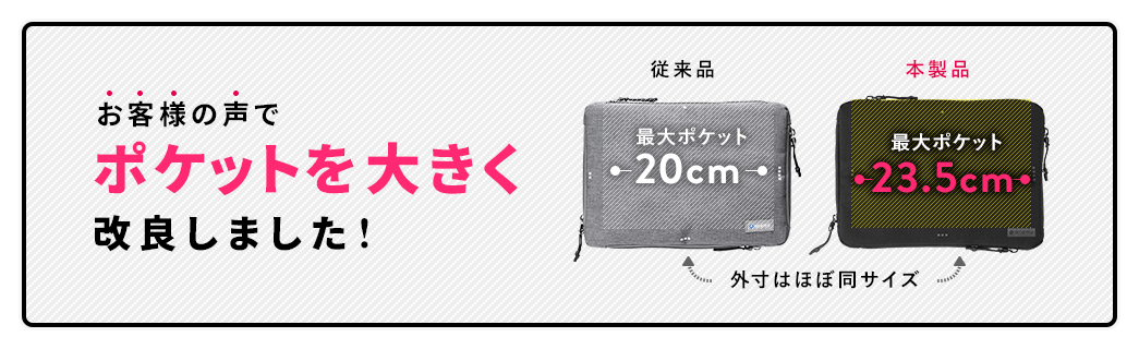 お客様の声でポケットを大きく改良しました！