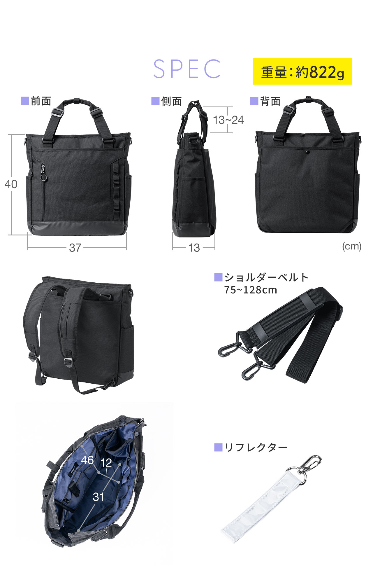 SPEC、重量：約882g、リフレクター付き。