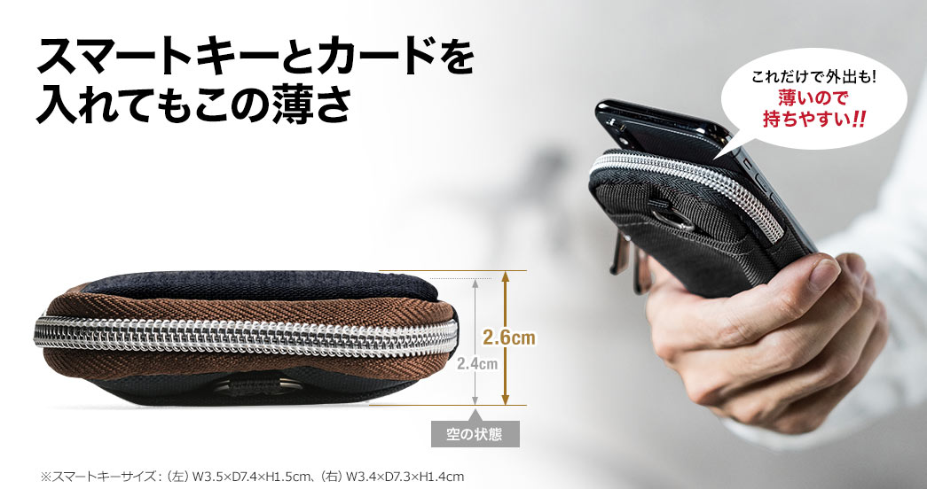 スマートキーとカードを入れてもこの薄さ