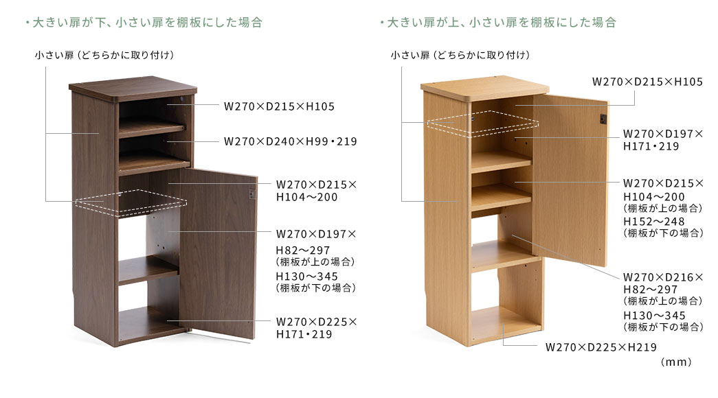 大きい扉が下、小さい扉が上の場合 大きい扉が上、小さい扉が下の場合