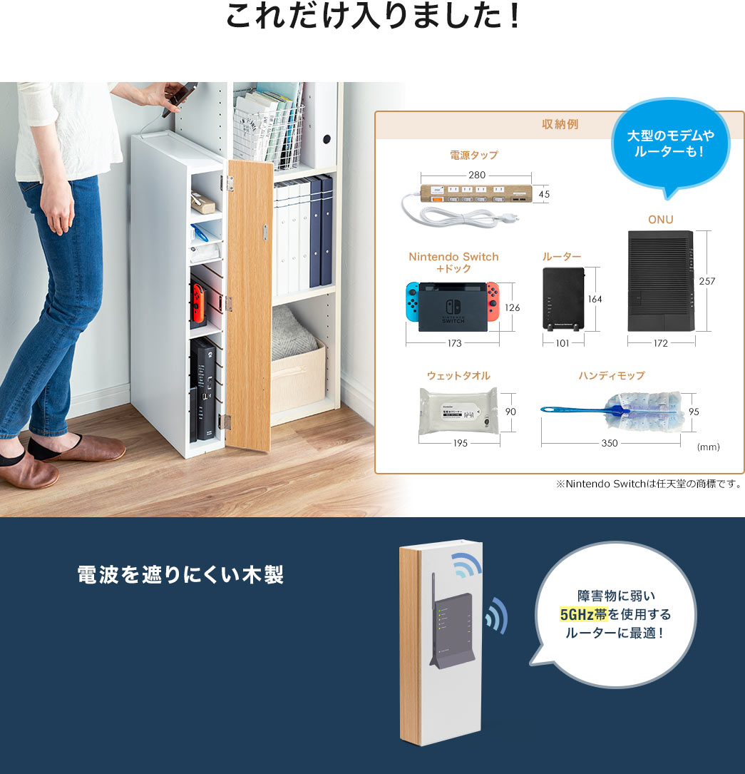 これだけ入りました! 電波を遮りにくい木製