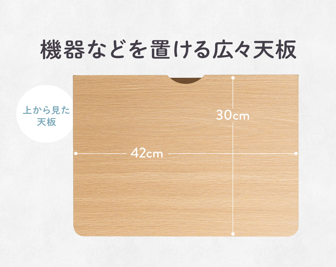 機器などを置ける広々天板