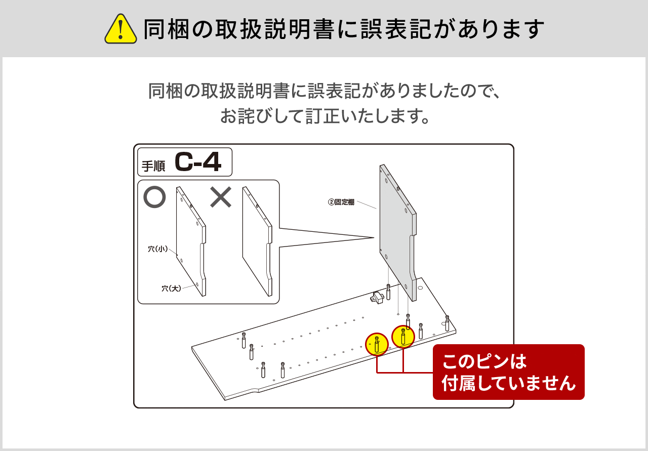 同梱の取り扱い説明書に誤表記があります