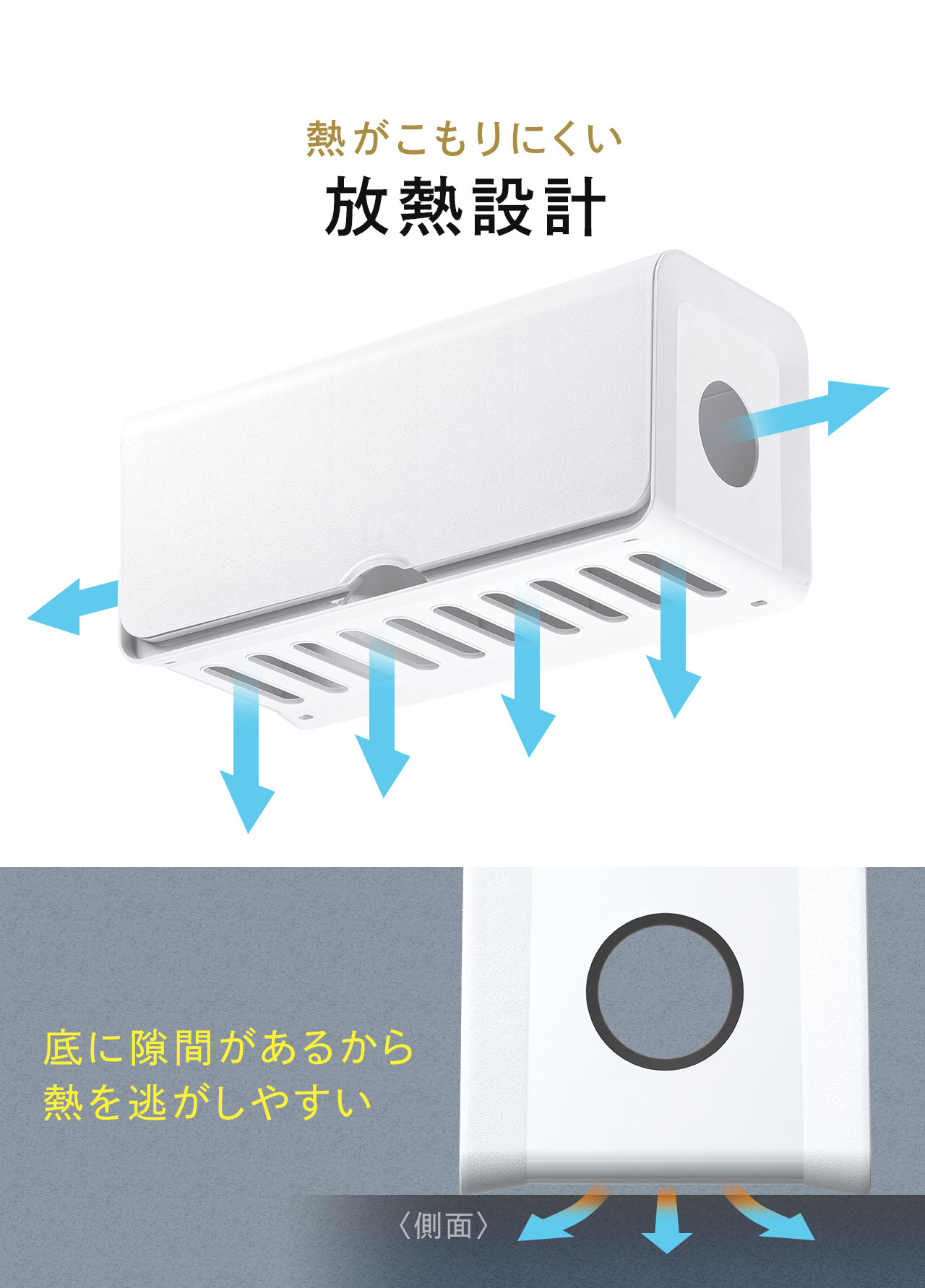 底に隙間があるから熱を逃がしやすい放熱設計