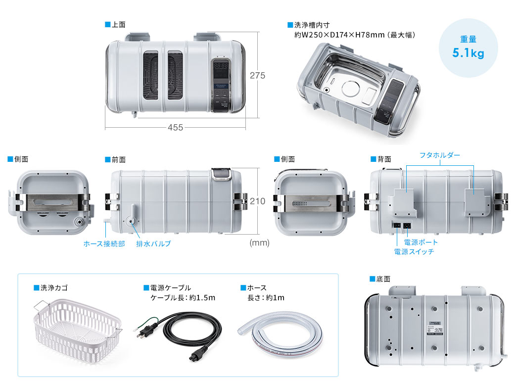 上面 側面 前面 背面 底面 付属品