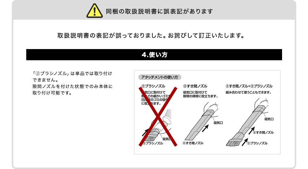 同梱の取扱説明書に誤表記があります