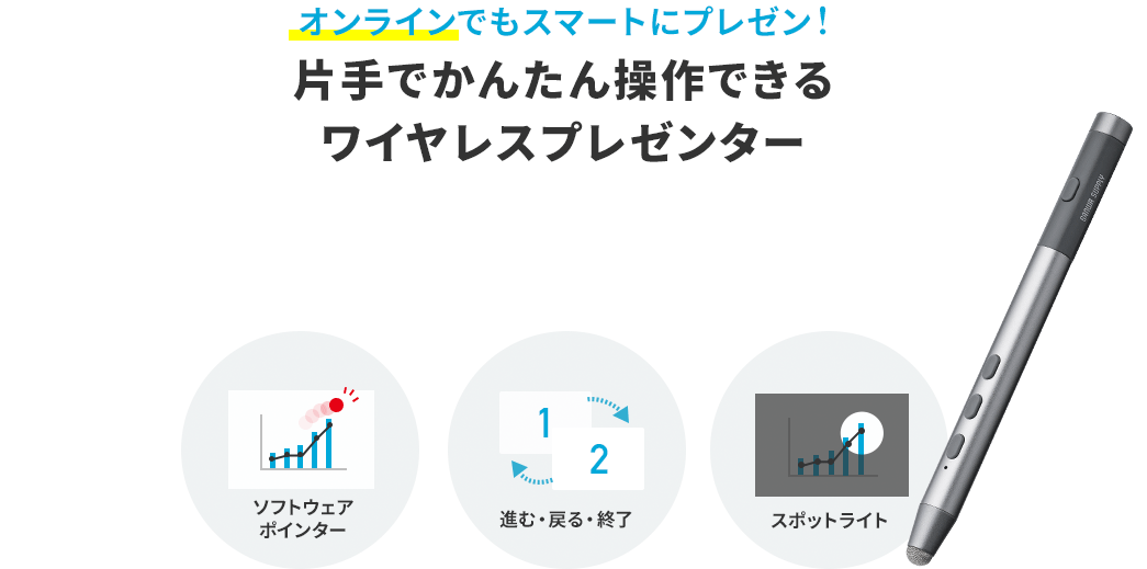 オンラインでもスマートにプレゼン 片手でかんたん操作できるワイヤレスプレゼンター