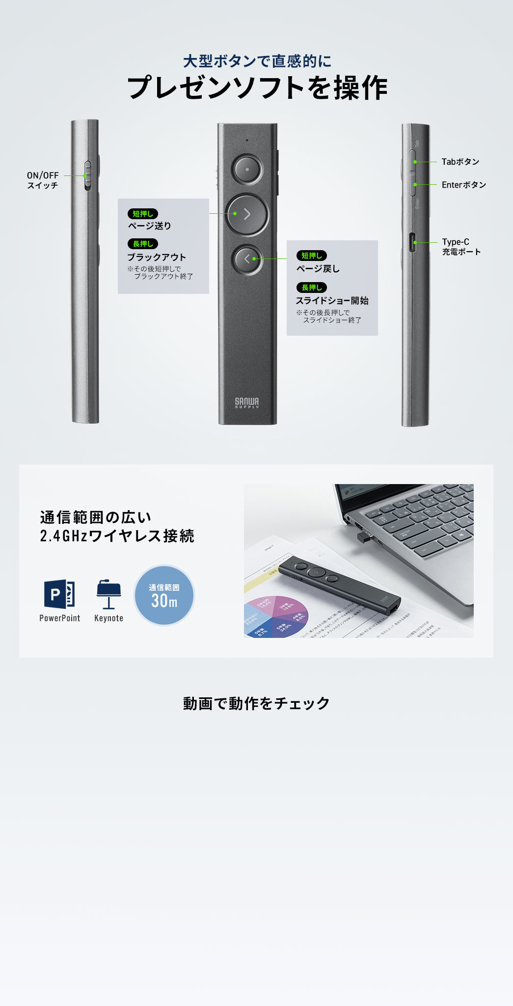 大型ボタンで直感的にプレゼンソフトを操作