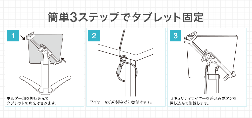 簡単3ステップでタブレット固定