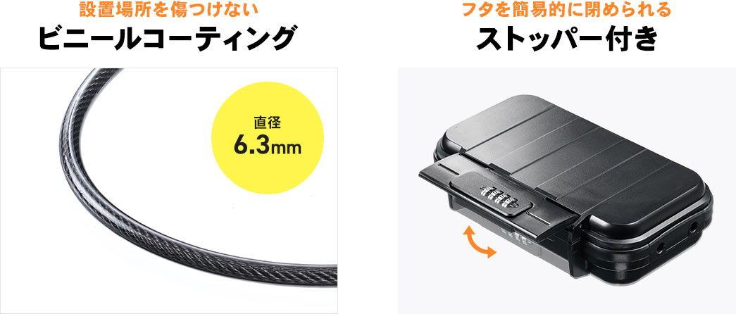 設置場所を傷つけないビニールコーティング フタを簡易的に閉められるストッパー付き