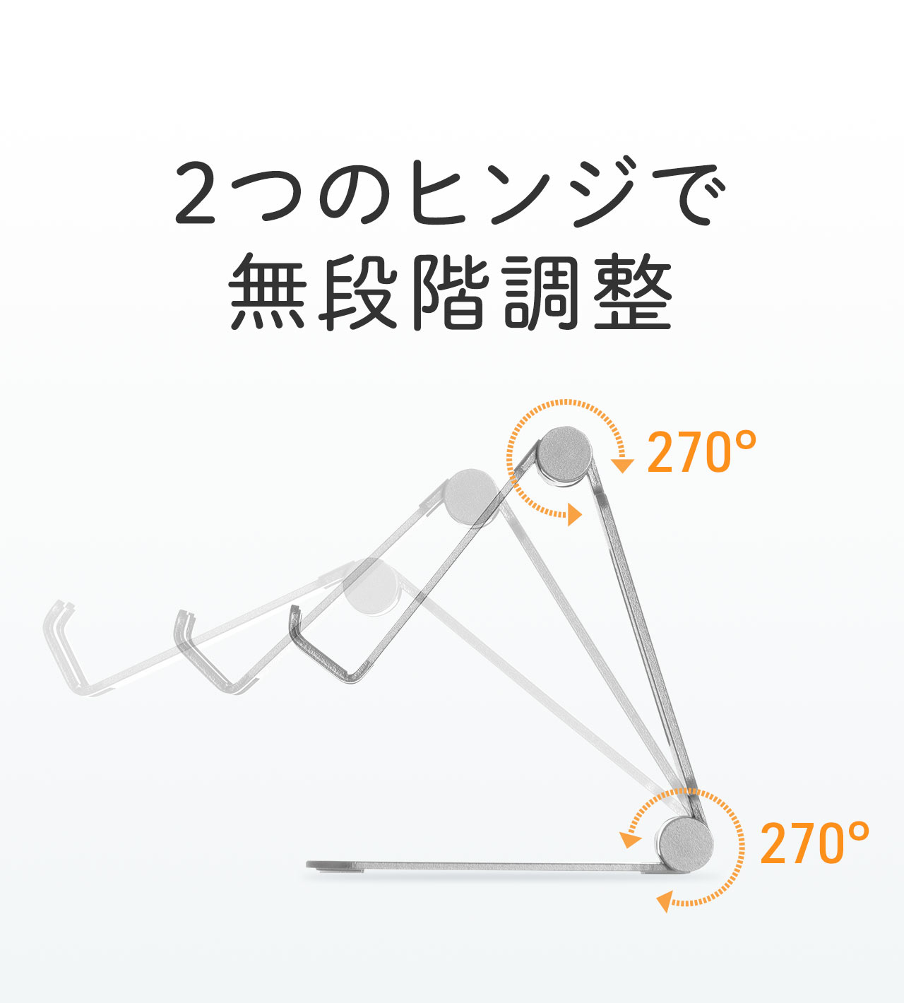 可動域270°の2つのヒンジで無段階調整