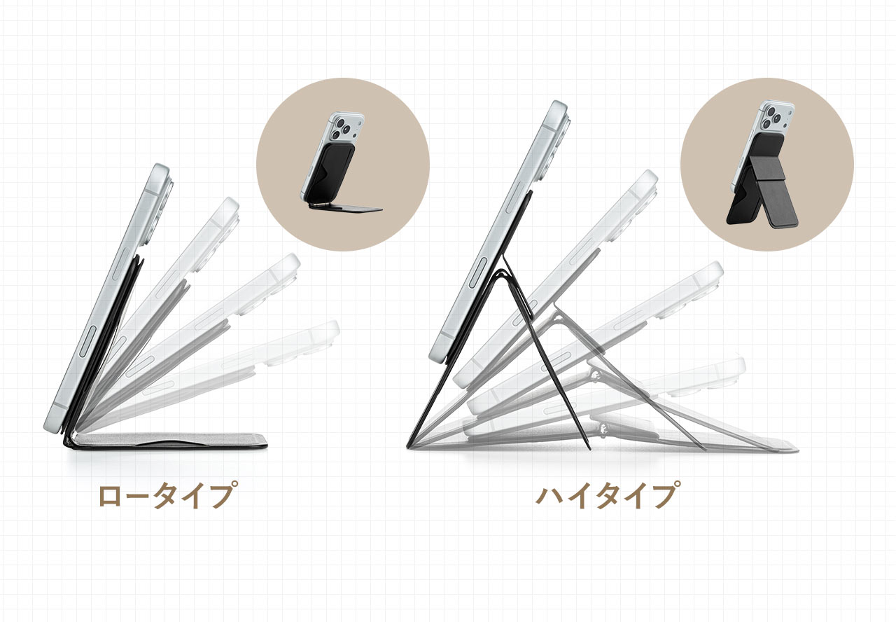 スタンドはロータイプとハイタイプの2タイプで使用できます。