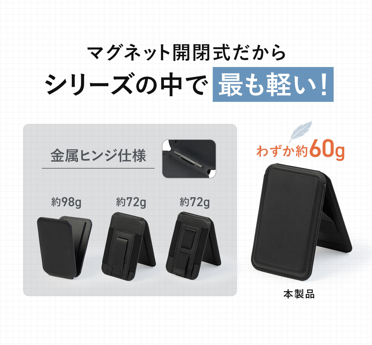 マグネット開閉式だからシリーズの中で最も軽い！