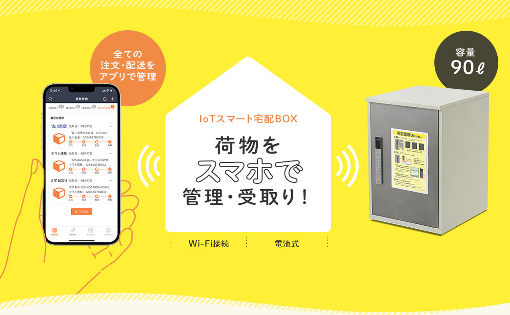 すべての注文・配送をアプリで管理 IoTスマート宅配BOX 荷物をスマホで管理・受け取り 容量90L