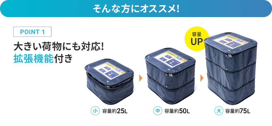 POINT１ 大きい荷物にも対応！機能拡張付き