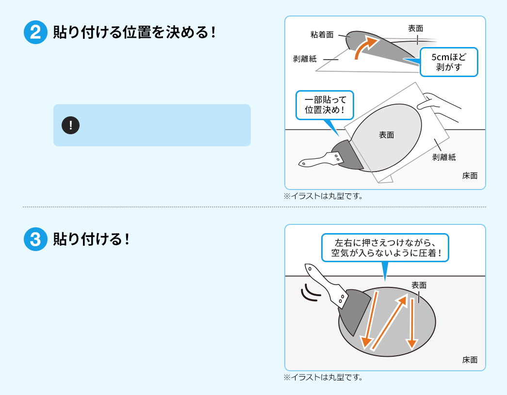 2.貼り付ける位置を決める！ 3.貼り付ける！