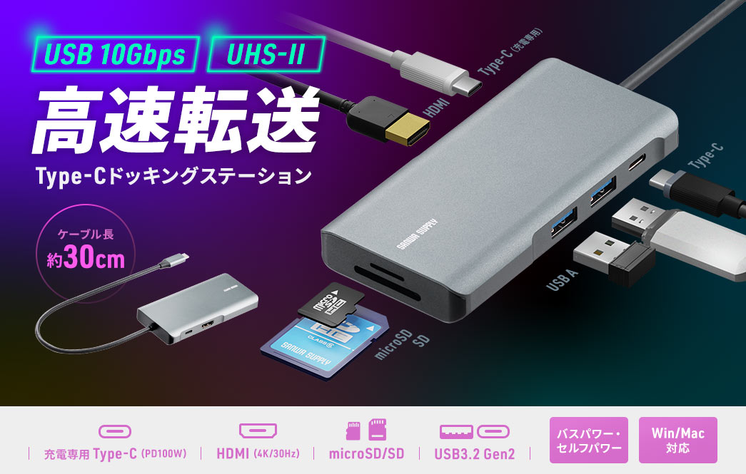 USB 10Gbps UHS-Ⅱ 高速転送 Type-Cドッキングステーション