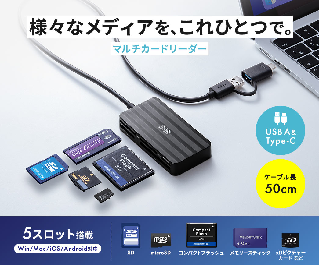 様々なメディアを、これひとつで。 マルチカードリーダー