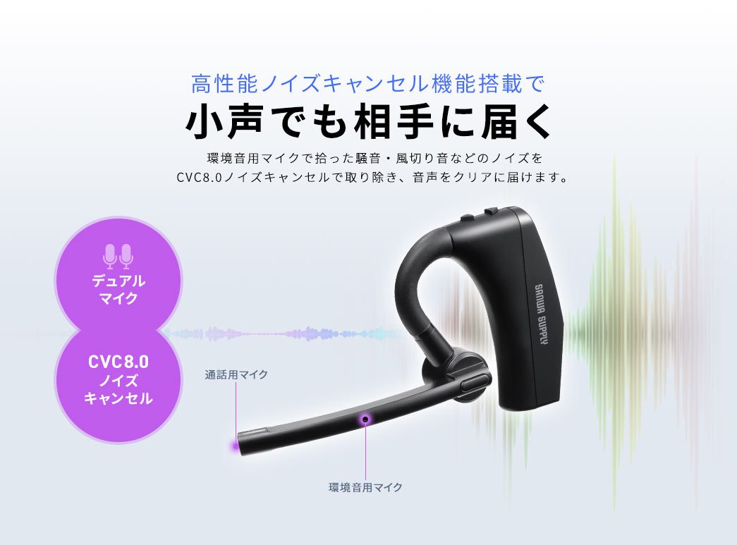 高性能ノイズキャンセル機能搭載で小声でも相手に届く