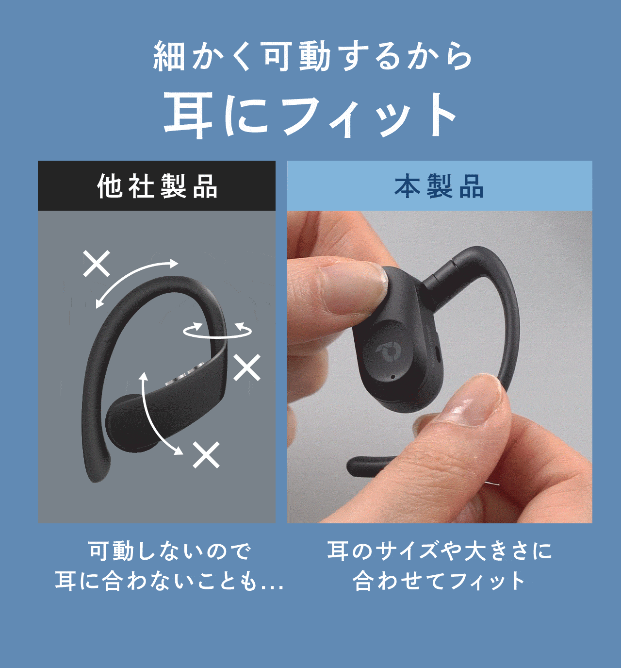 細かく可動するから耳にフィット。