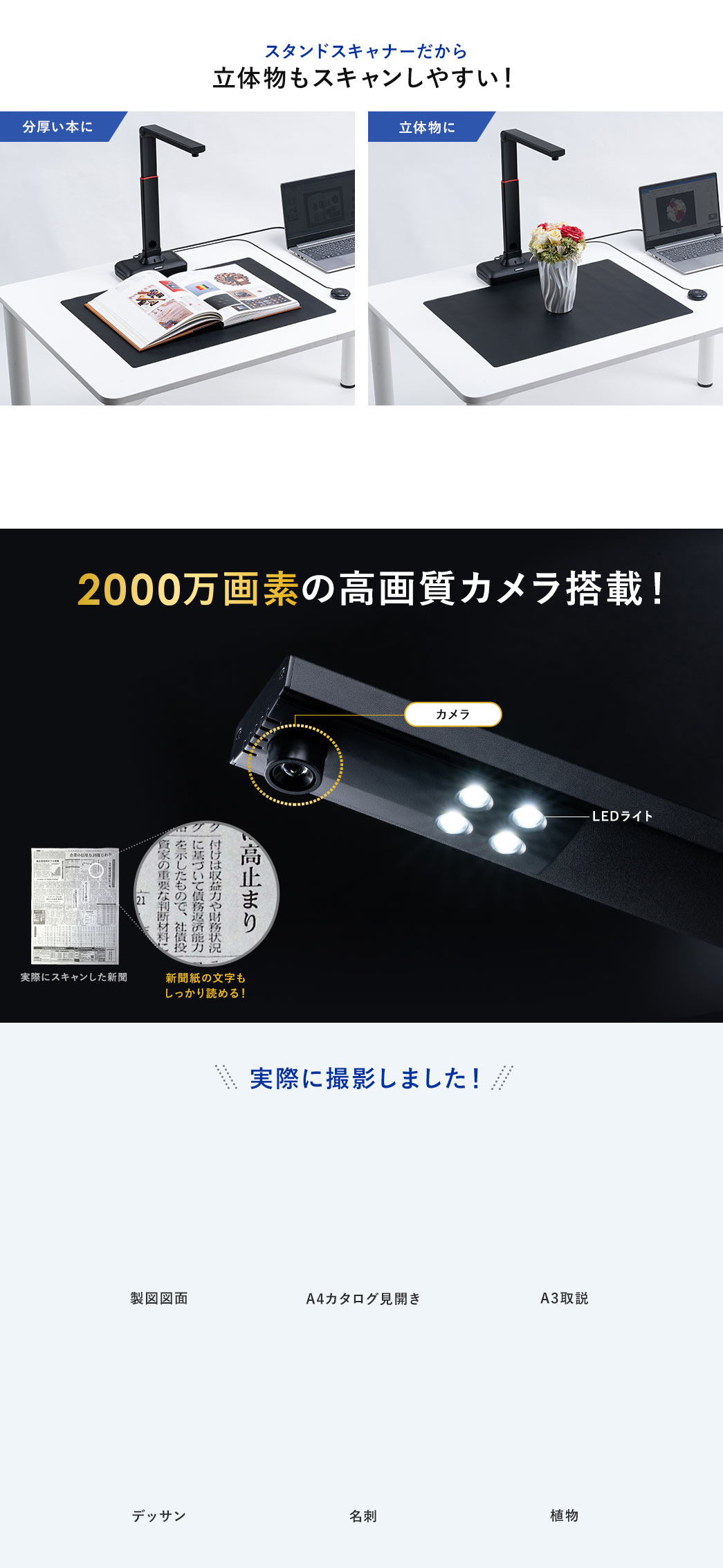 スタンドスキャナーだから立体物もスキャンしやすい 2000万画素の高画質カメラ搭載 実際に撮影しました