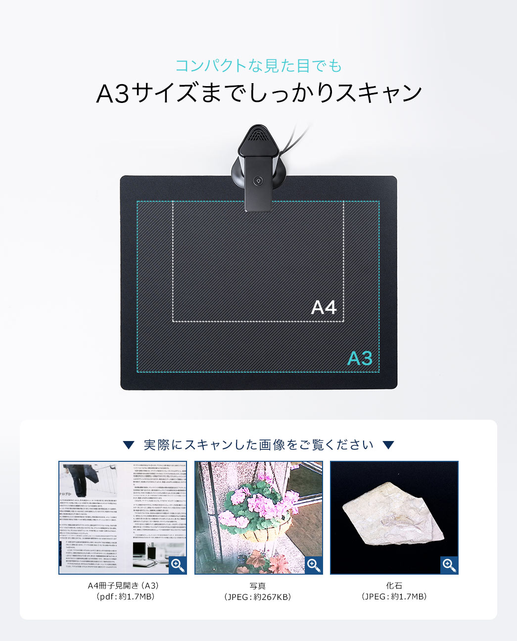 コンパクトな見た目でもA3サイズまでしっかりスキャン