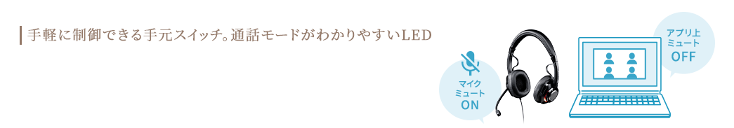 手軽に制御できる手元スイッチ。通話モードがわかりやすいLED。