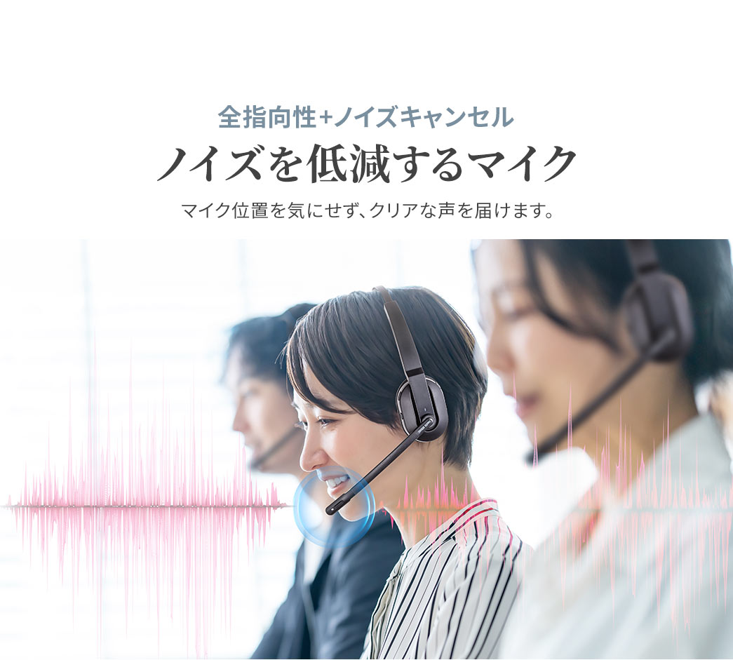 全指向性マイクにノイズキャンセルを組み合わせ、周囲のノイズを低減し、マイク位置を気にせずクリアな声を届けます。
