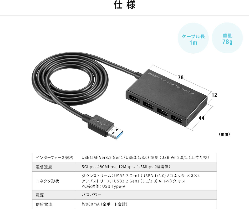 仕様 ケーブル長1m 重量78g