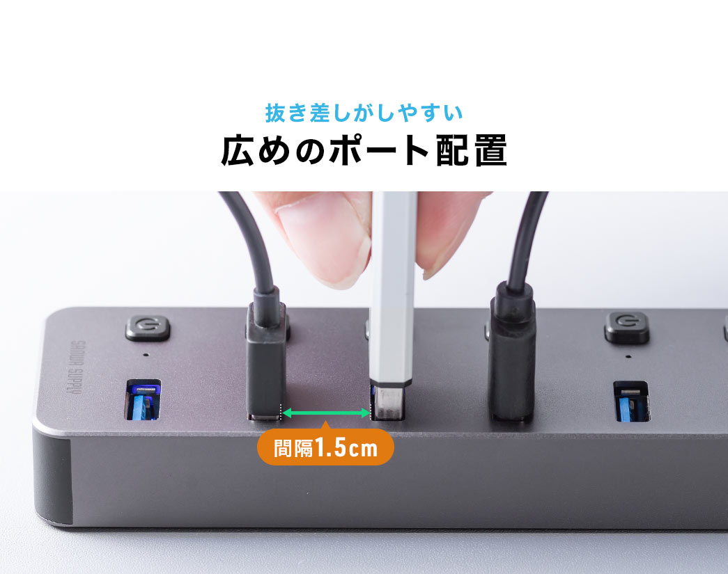 抜き差しがしやすい広めのポート配置