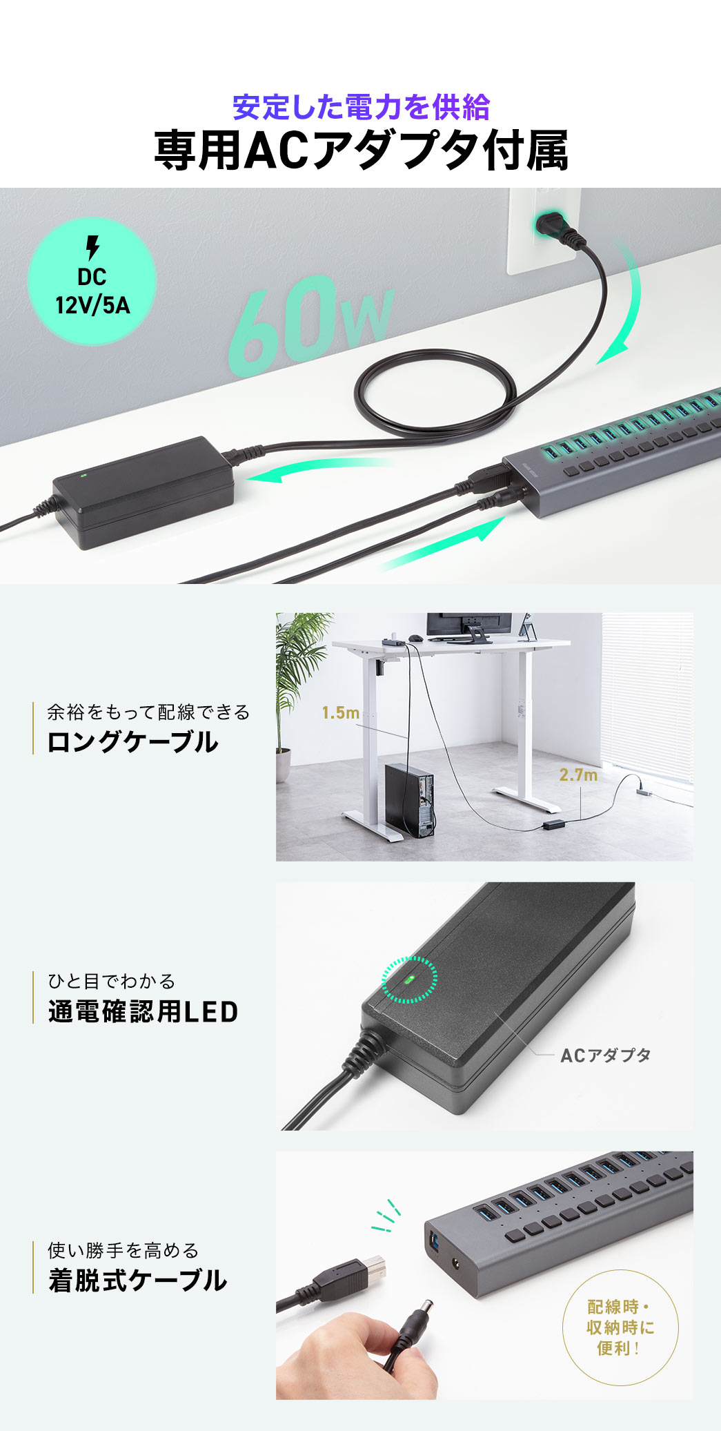 全ポートスイッチ付きだから必要なポートだけ稼働できます。