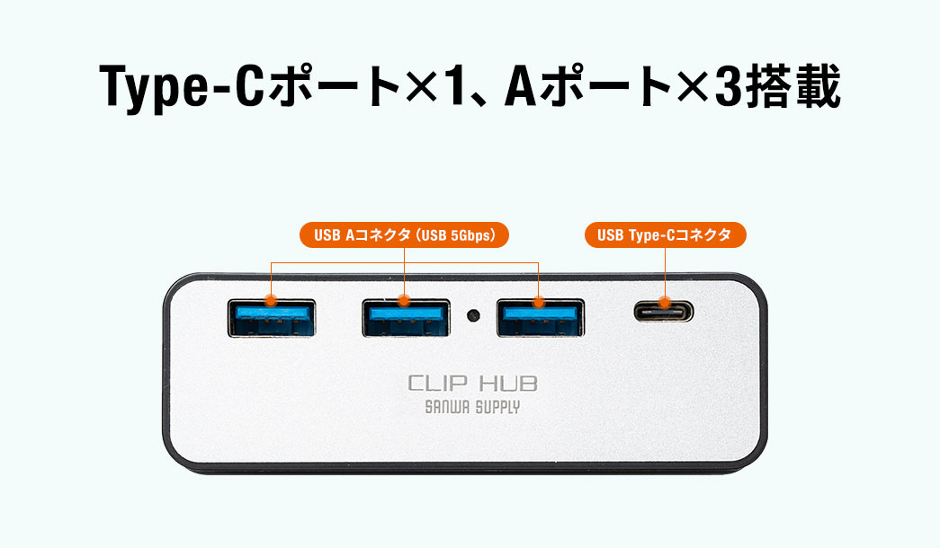 Type-Cポートx1、Aポートx3搭載