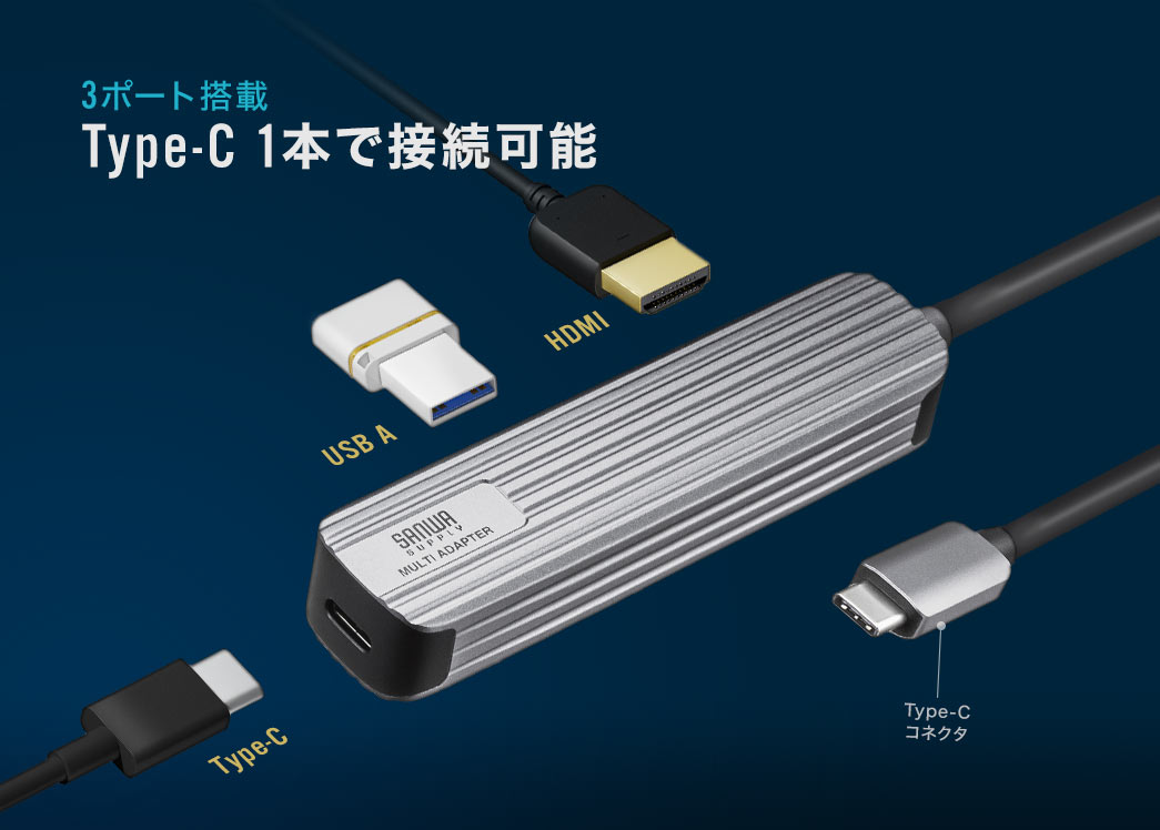 3ポート搭載 Type-C1本で接続可能